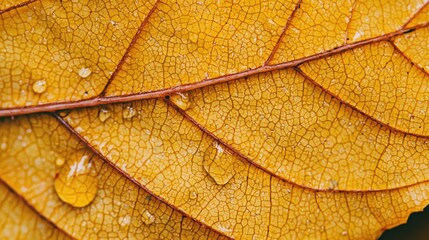 Closeup of a leaf with water droplets