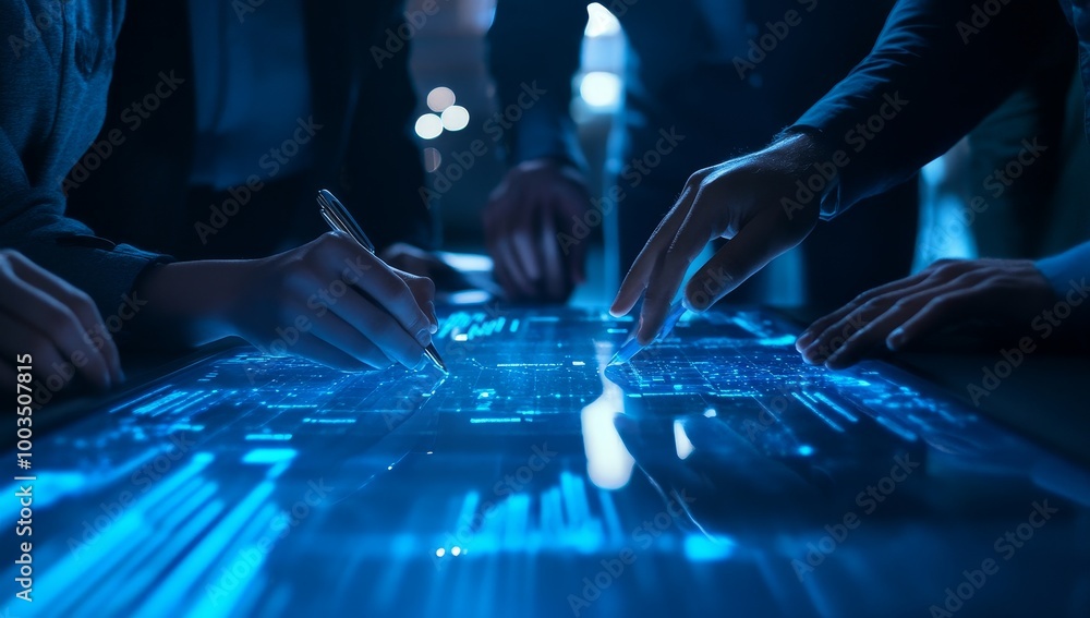 Poster Close-up of hands using a digital pen and touchscreen, interacting with data visualization.