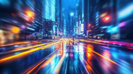 Fototapeta premium A fast-paced blur of city lights and traffic, creating a dynamic and energetic feel.