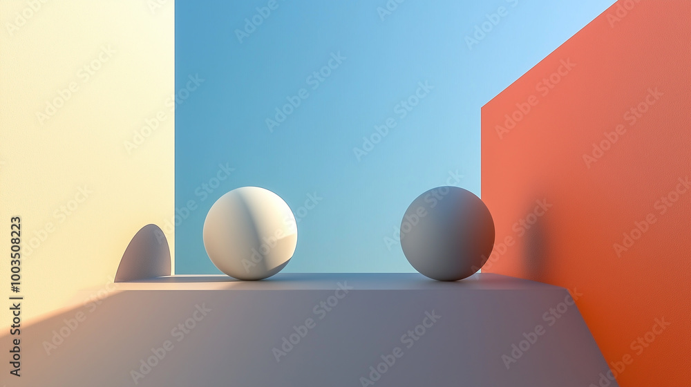 Aufkleber 3d render of a minimalist composition with two spheres casting shadows