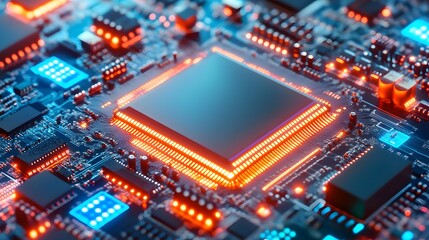 Obraz premium Glowing Circuit Board with Processor Chip