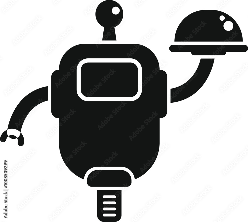Poster this simple vector icon of a robot holding a covered plate is perfect for projects related to roboti