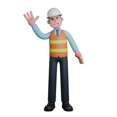 Professional 3D Male Architect. An Architect stands with his right hand raised as if greeting. Design Character