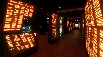 Futuristic Corridor With Glowing Orange Panels