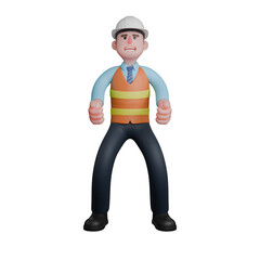 3D Illustrative Male Architect. An Architect stands in a horse stance with both fists clenched. Design Professional