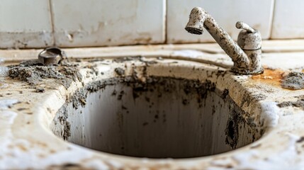 A kitchen garbage disposal with mold growth, showing how to clean and maintain the disposal