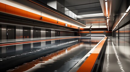 Fototapeta premium Modern Indoor Pool with Orange and Gray Geometric Design