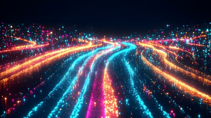 Obraz premium Abstract Neon Light Trails with Glowing Particles Background