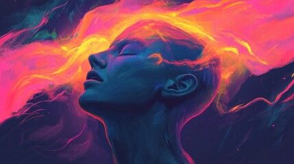 A vibrant depiction of a person with colorful energy emanating from their head.
