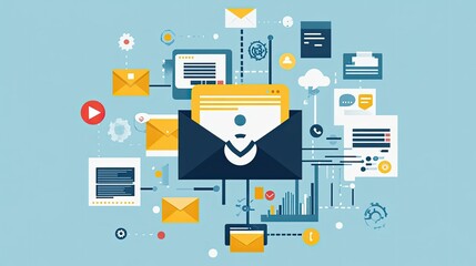 Iconic representation of email automation processes with spam filters, symbolizing the efficiency of modern digital marketing