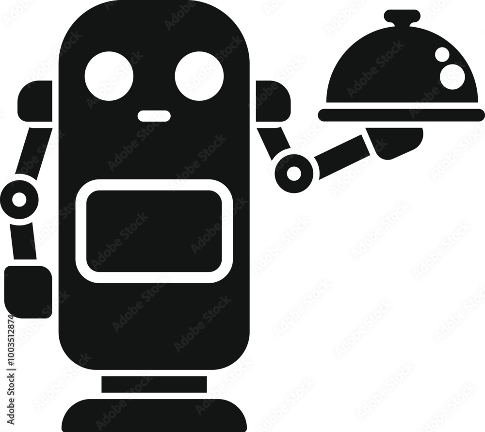 Aufkleber simple vector icon of a robot holding a cloche, perfect for symbolizing food service automation