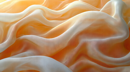 Fototapeta premium Soft, peach-colored fabric drapes in gentle waves.