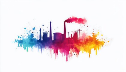 Industrial Cityscape Watercolor