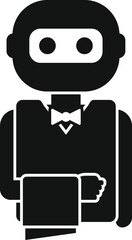Robot waiter holding a towel in his hand wearing a bow tie representing restaurant automation