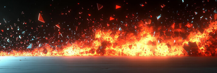 Abstract fiery background with glowing triangles.