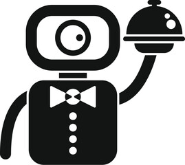 Simple vector of a robot waiter holding a covered serving tray, perfect for projects related to robotics, service, and the future of dining