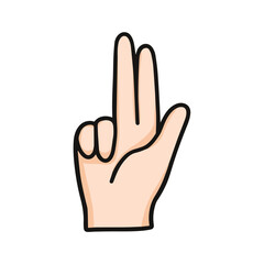 hand with finger pointing, salute symbol, hand showing number eight, isolated on white background