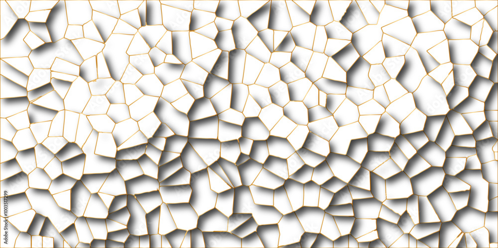 Poster golden gradient lines stroke abstract white crystalized broken glass background. voronoi diagram bac