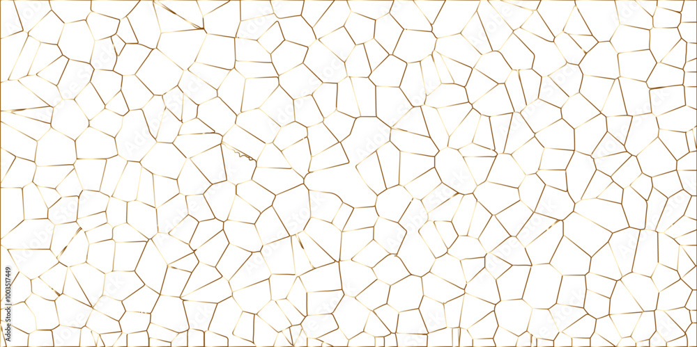 Poster golden gradient lines stroke abstract white crystalized broken glass background. voronoi diagram bac