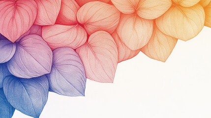 Colorful leaf illustration, gradient from blue to red.