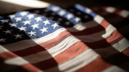 American flag on a dark background. Close-up. Selective focus.