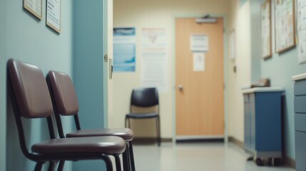 A waiting area in a medical facility with chairs and informational posters.