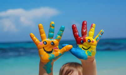 child with painted hands