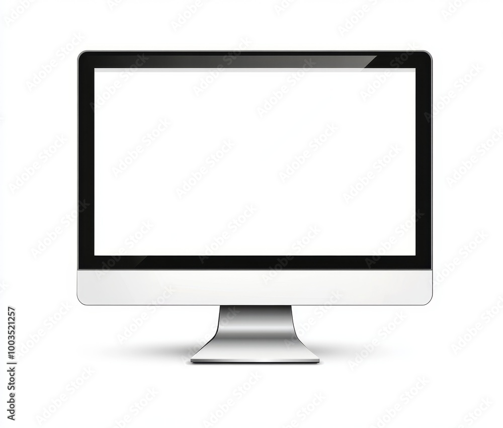 Aufkleber modern computer monitor with blank white screen isolated on white background.