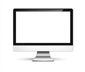 Modern computer monitor with blank white screen isolated on white background.