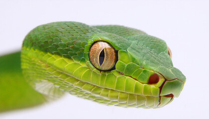 Obraz premium Green vine snake on white background