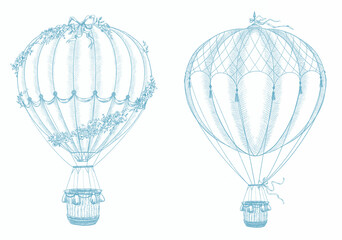 Obraz premium Beautiful image with hand drawn air balloon. Stock illustration. Ready clipart design.