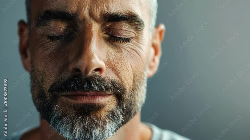 Poster middle aged man with a beard is depicted undergoing a session of neural enhancement, highlighting th