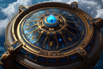Obraz premium A fantasy urban planning session where wizards and engineers design a floating city, using magical and technological elements to create the perfect metropolis