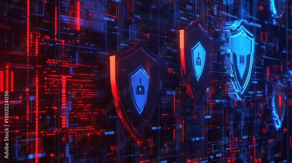 Poster digital security shields on abstract background
