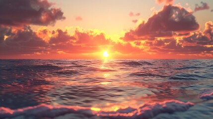 Obraz premium Sunset over the ocean, with vibrant colors reflecting on the water.