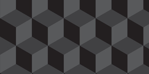 Seamless dark black geometric cube creative concept triangle overlapping overlap square technology background. geometric digital cubes fabric and wallpaper grid block texture background.