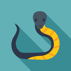 Fototapeta premium Yellow and black snake slithering in flat design style with long shadow