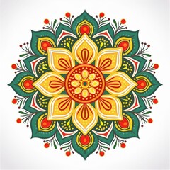 Mandala art design also called rangoli, decorative elements on white background