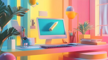 Fototapeta premium Abstract Home Office 3D illustartion.