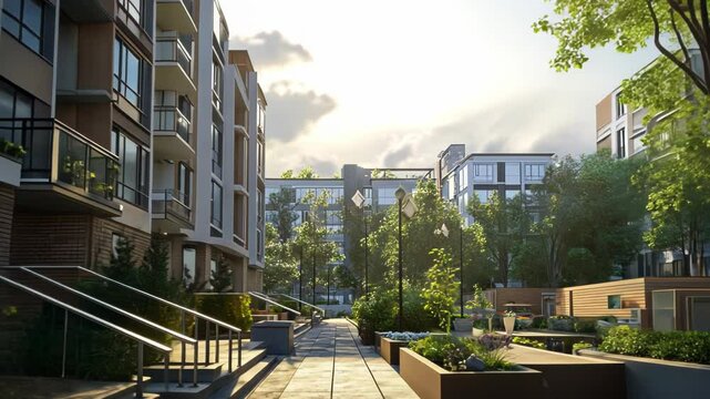 Modern Apartment Complex with Lush Greenery