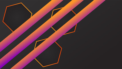 ABSTRACT GRADIENT DARK BACKGROUND DESIGN WITH GEOMETRIC HEXAGON GRADIENT ORANGE COLOR SHAPES PATTERN VECTOR TEMPLATE GOOD FOR MODERN WEBSITE, WALLPAPER, COVER DESIGN 
