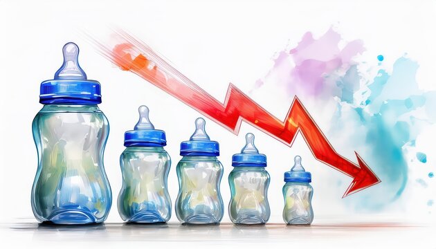 Decline in Birth Rate Illustrated with Baby Bottles