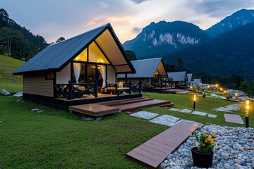 A nature reserve with eco-friendly accommodations, where sustainable tourism supports both the environment and local communities