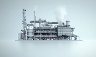 Fototapeta premium Industrial Complex with Smoke Stack and Steam