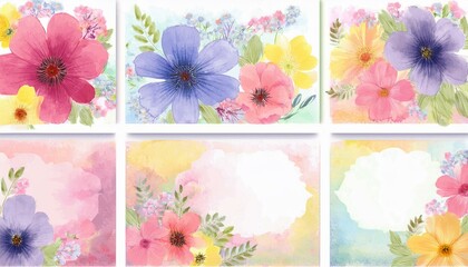 Set of backgrounds with watercolor flowers and place for text