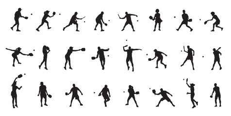 pickleball player silhouette bundle, man and woman pickleball player silhouette vector