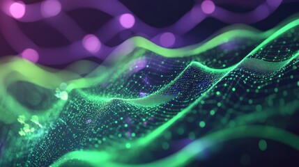 Fototapeta premium Vibrant abstract green and violet shapes, representing the intersection of Julia programming and data analytics