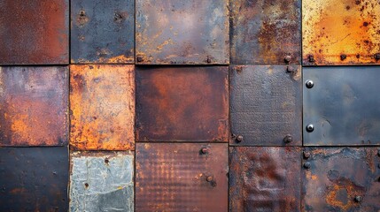 Textured Rusty Metal Plates on Wall