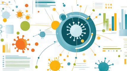 Obraz premium Abstract illustration depicting viruses and data visualizations related to science.