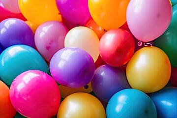 Colorful balloons in various shades. This image can be used for celebrating events like birthdays, anniversaries, or parties.